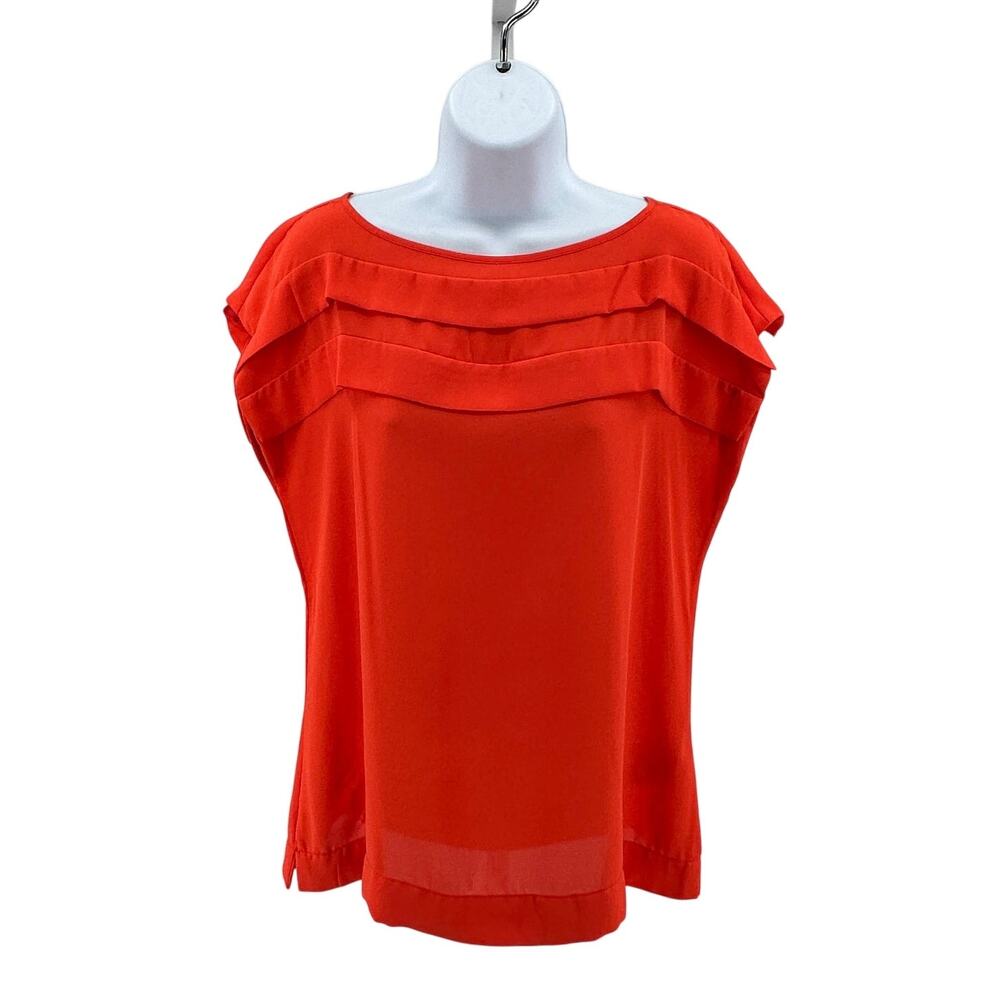 Banana Republic Blouse WMNS S Orange Short Sleeve Ruffle Layered Cap Sleeve Top